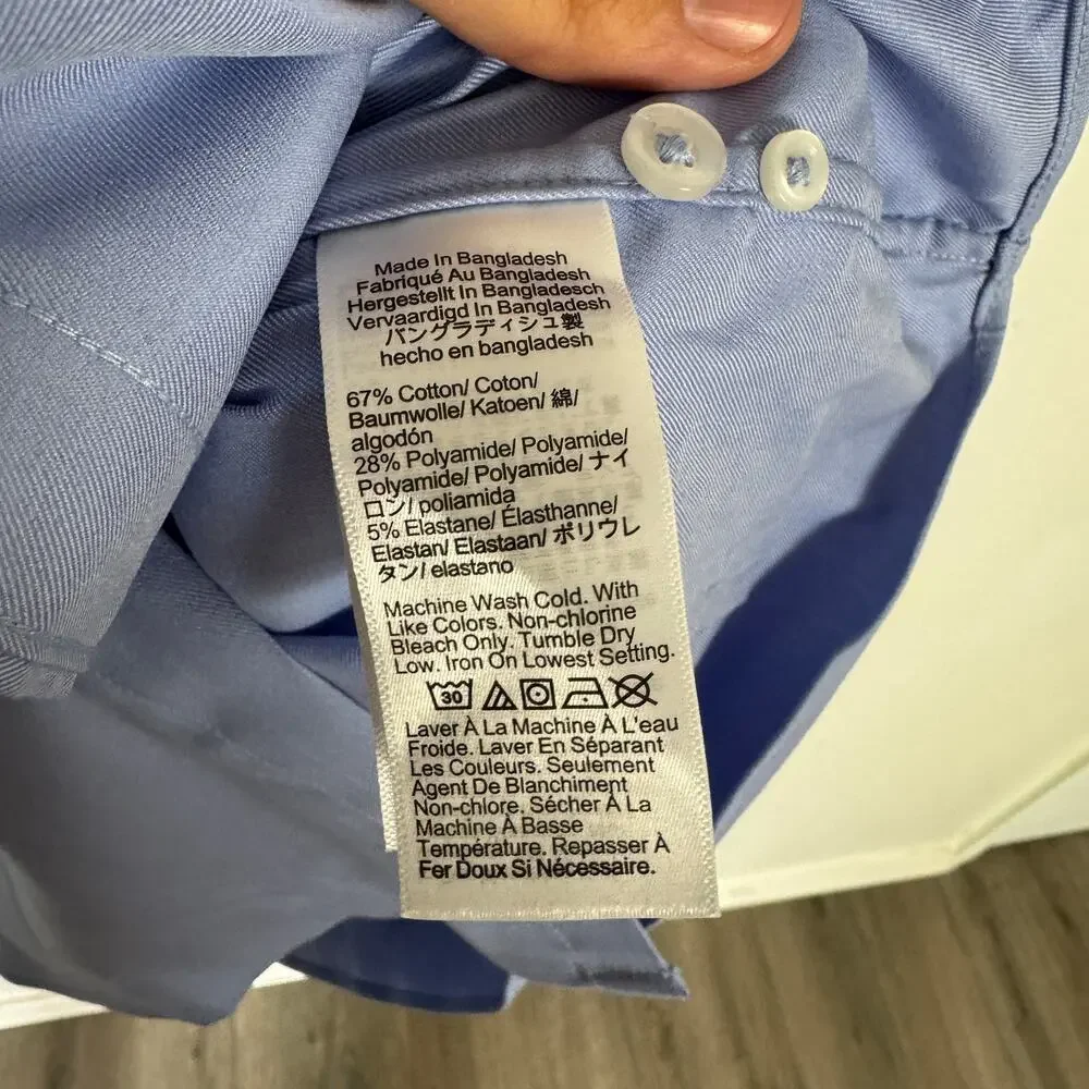 J.Crew Slim Bowery Performance Stretch Dress Shirt Mens L Blue Twill Button Up